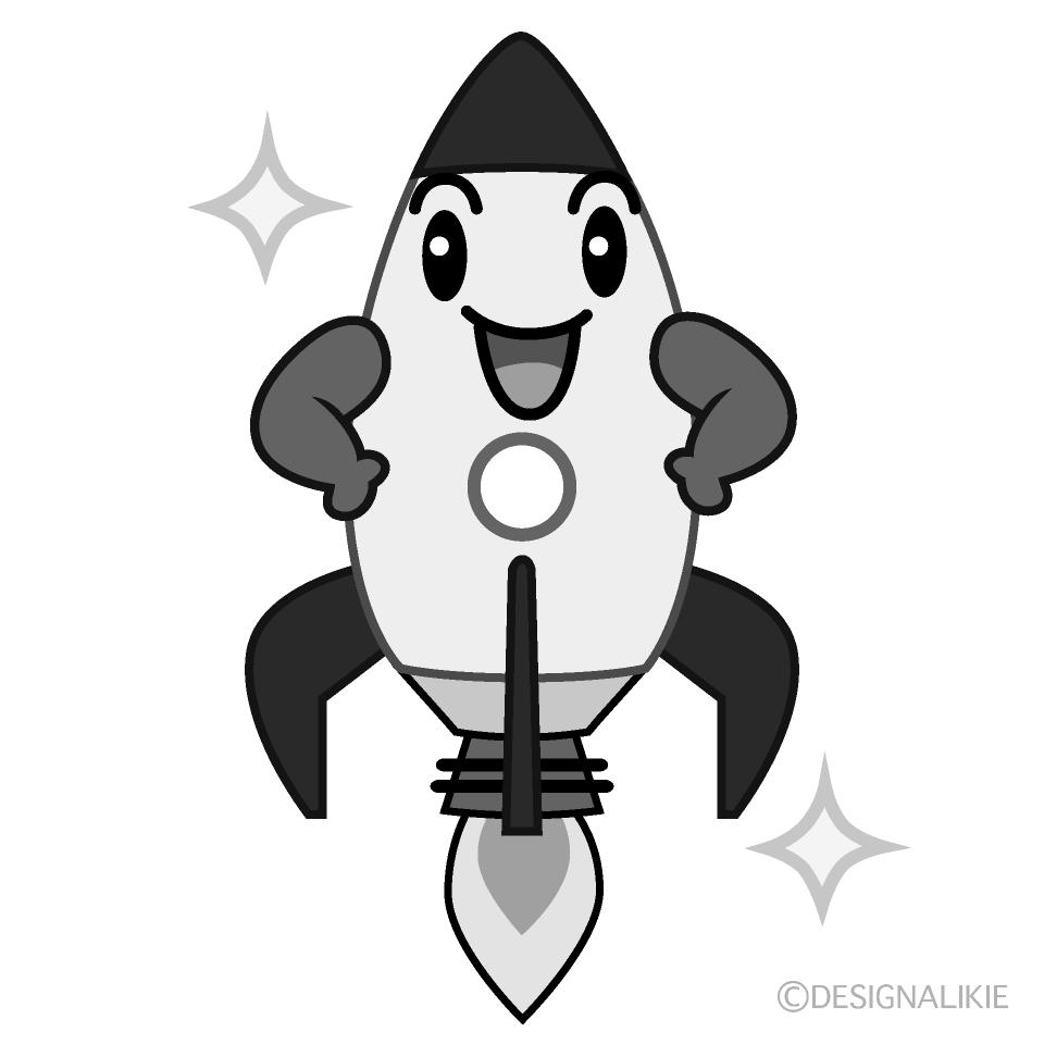 かわいい自信満々なロケット白黒イラスト