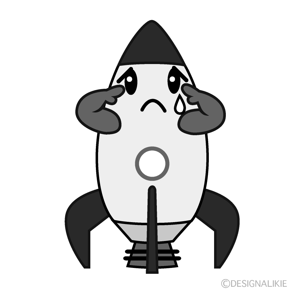 かわいい悲しいロケット白黒イラスト