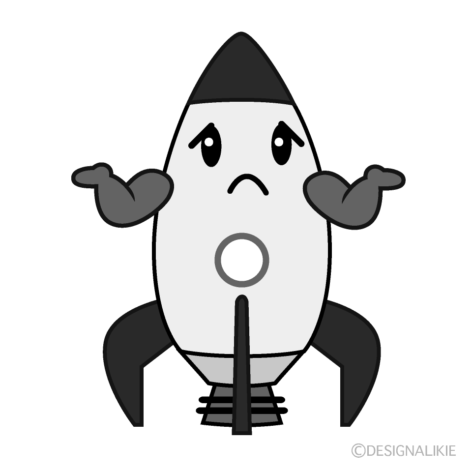 かわいい困るロケット白黒イラスト