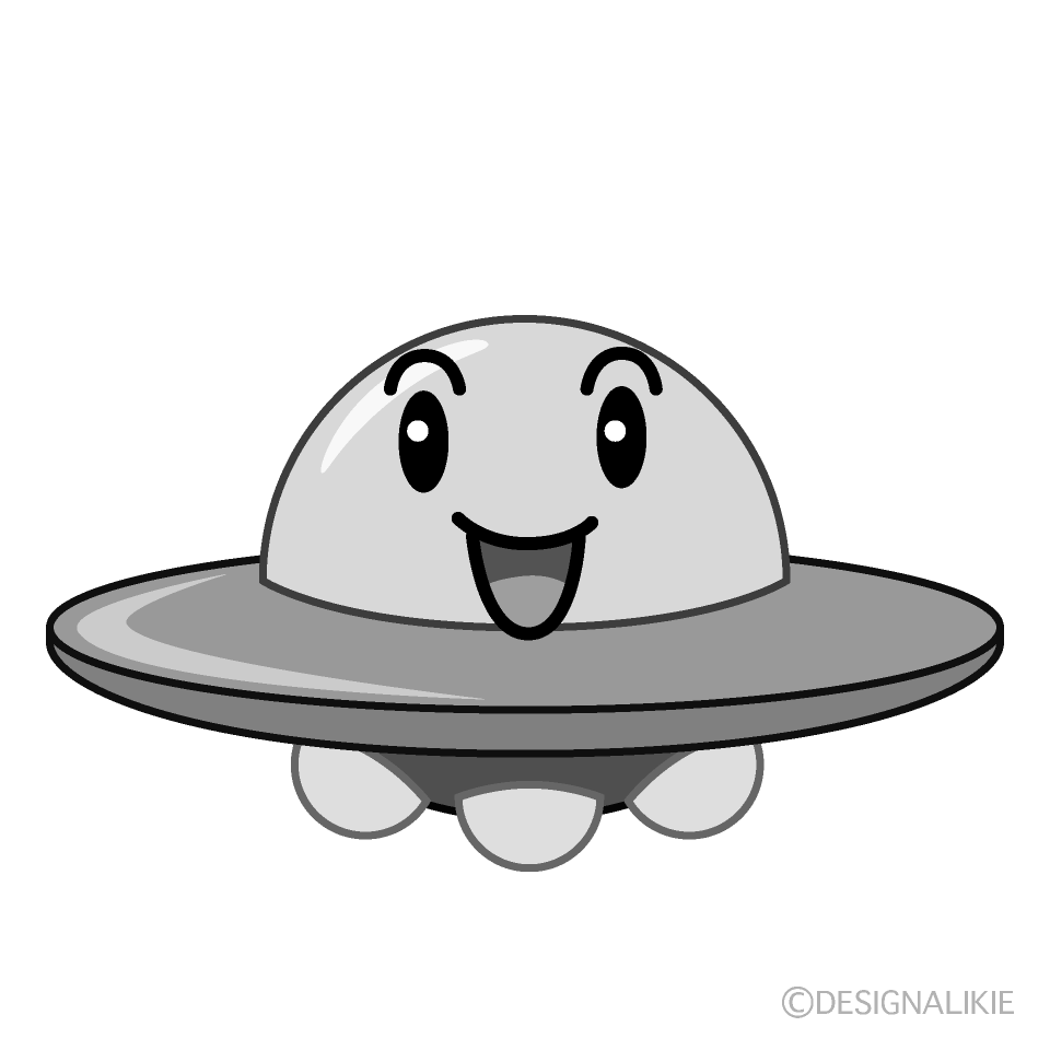 かわいい笑顔のUFO白黒イラスト