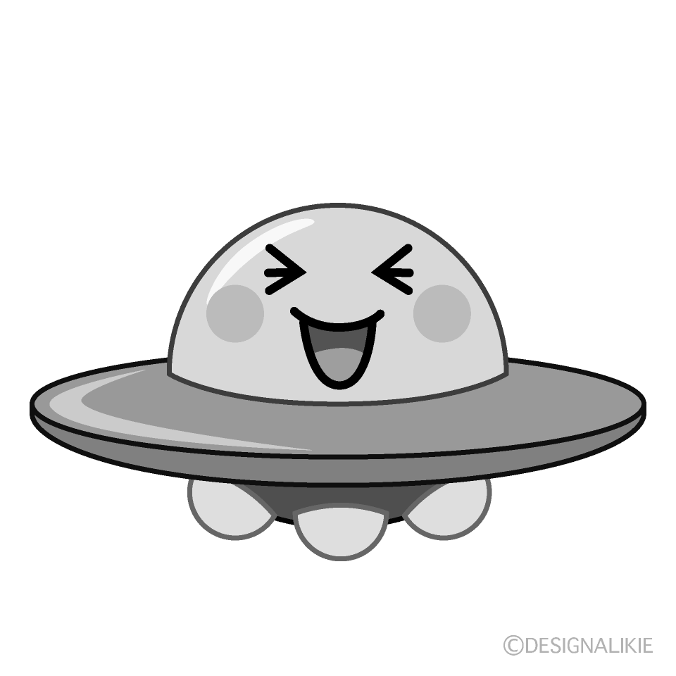 かわいい笑うUFO白黒イラスト