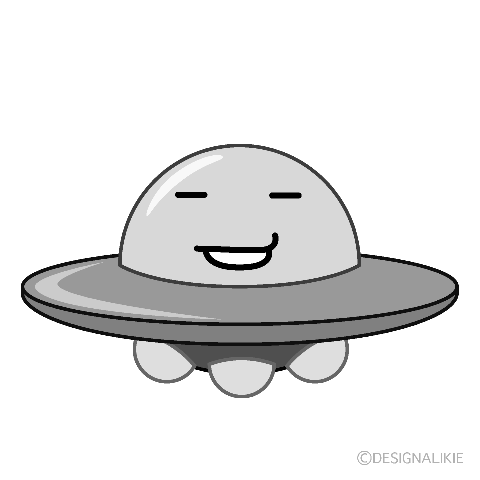 かわいいニヤリとするUFO白黒イラスト