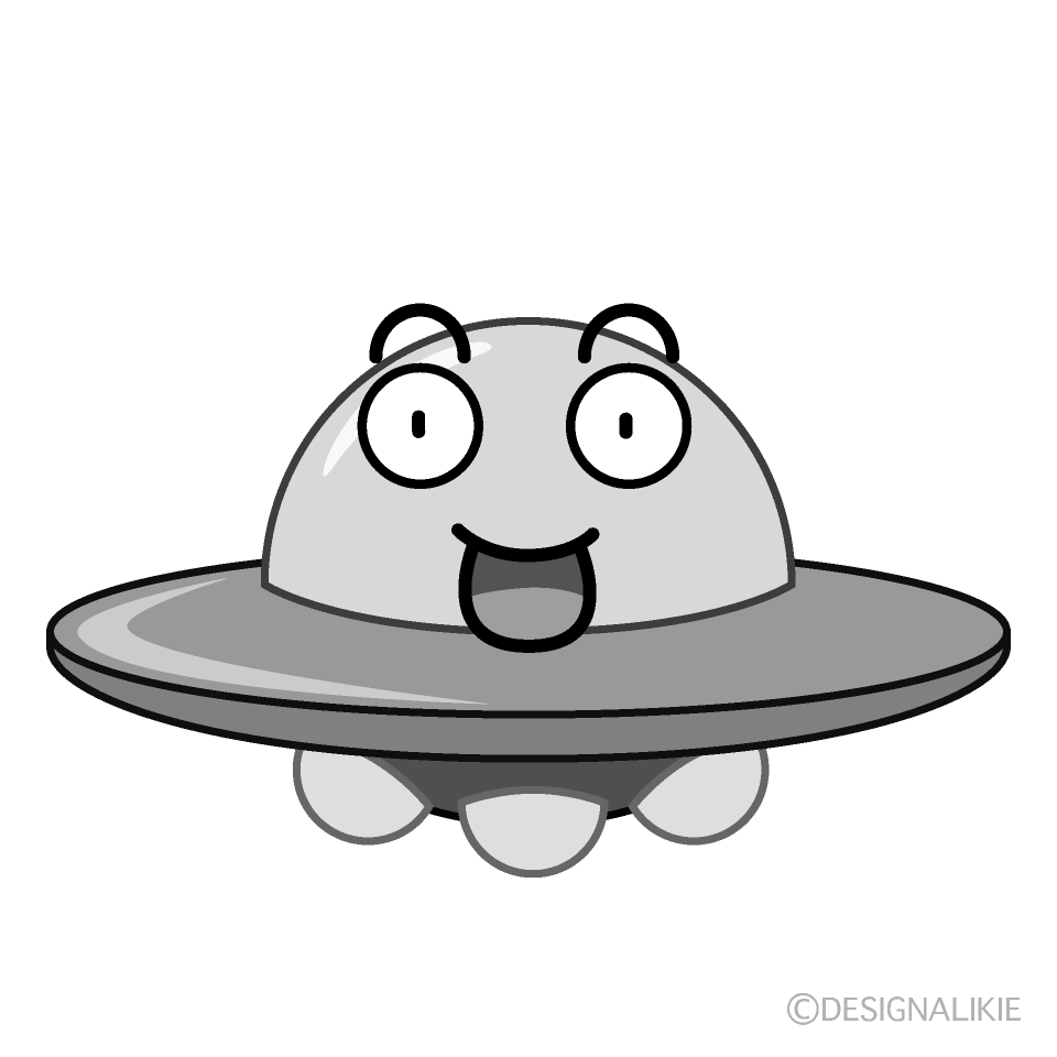 かわいい驚くUFO白黒イラスト