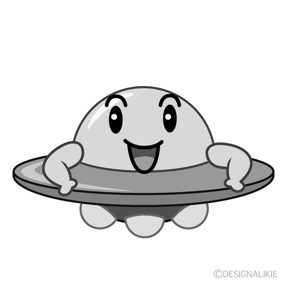 かわいい自信満々なUFO白黒イラスト