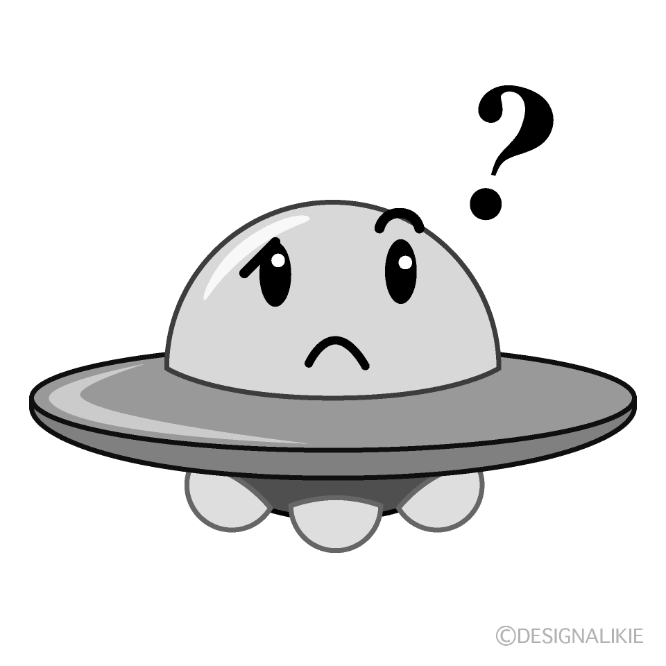 かわいい考えるUFO白黒イラスト