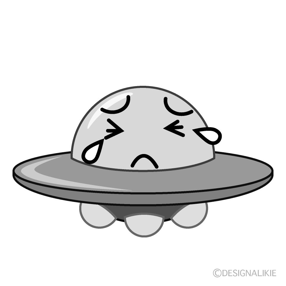 かわいい泣くUFO白黒イラスト