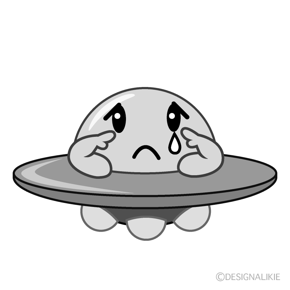 かわいい悲しいUFO白黒イラスト