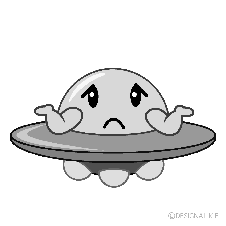 かわいい困るUFO白黒イラスト