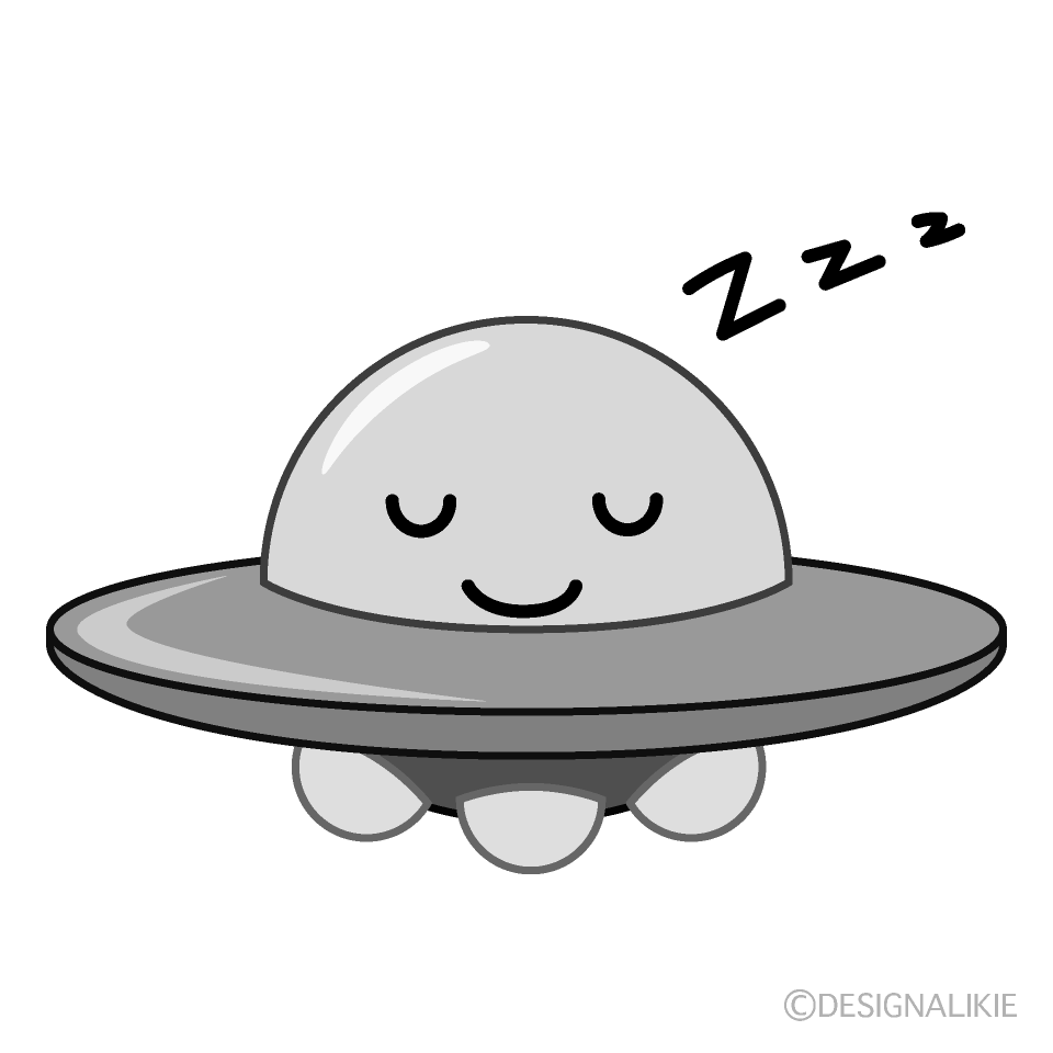 かわいい寝るUFO白黒イラスト