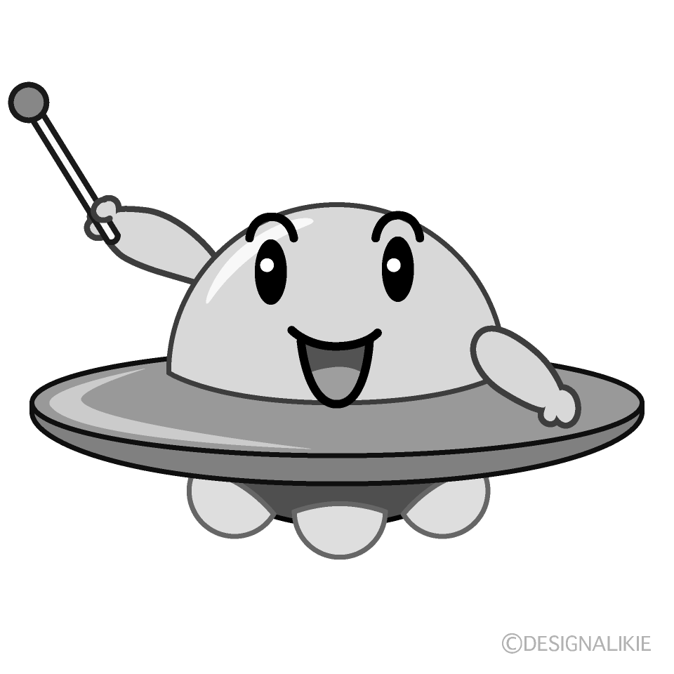 かわいい説明するUFO白黒イラスト