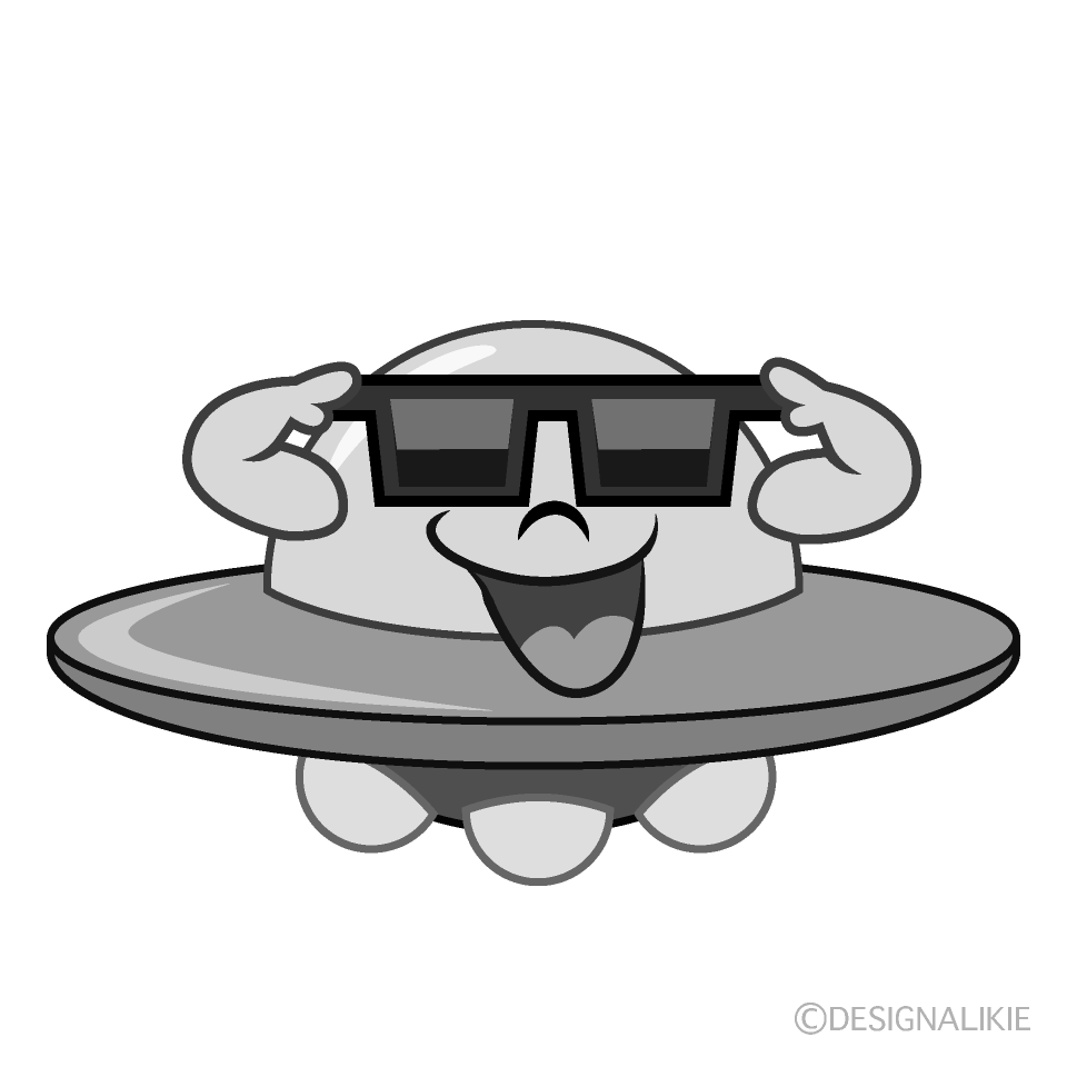 かわいいサングラスのUFO白黒イラスト