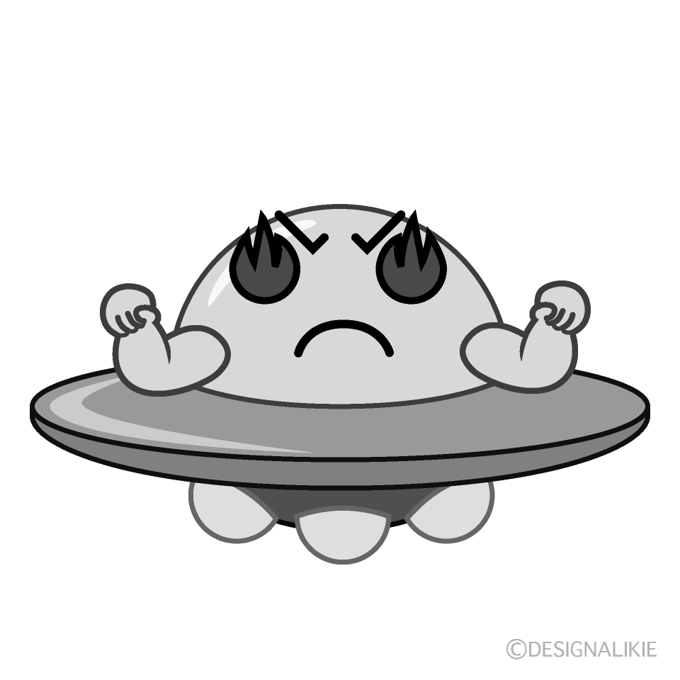 かわいい力強いUFO白黒イラスト