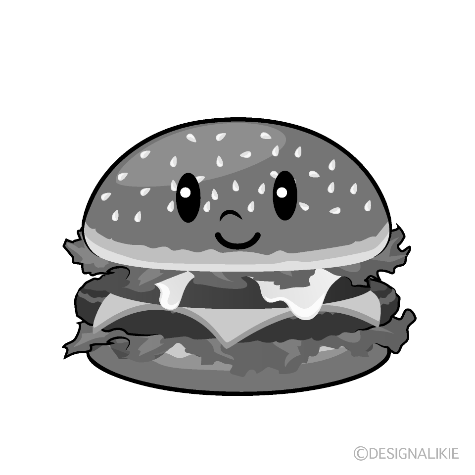 かわいいハンバーガー白黒イラスト