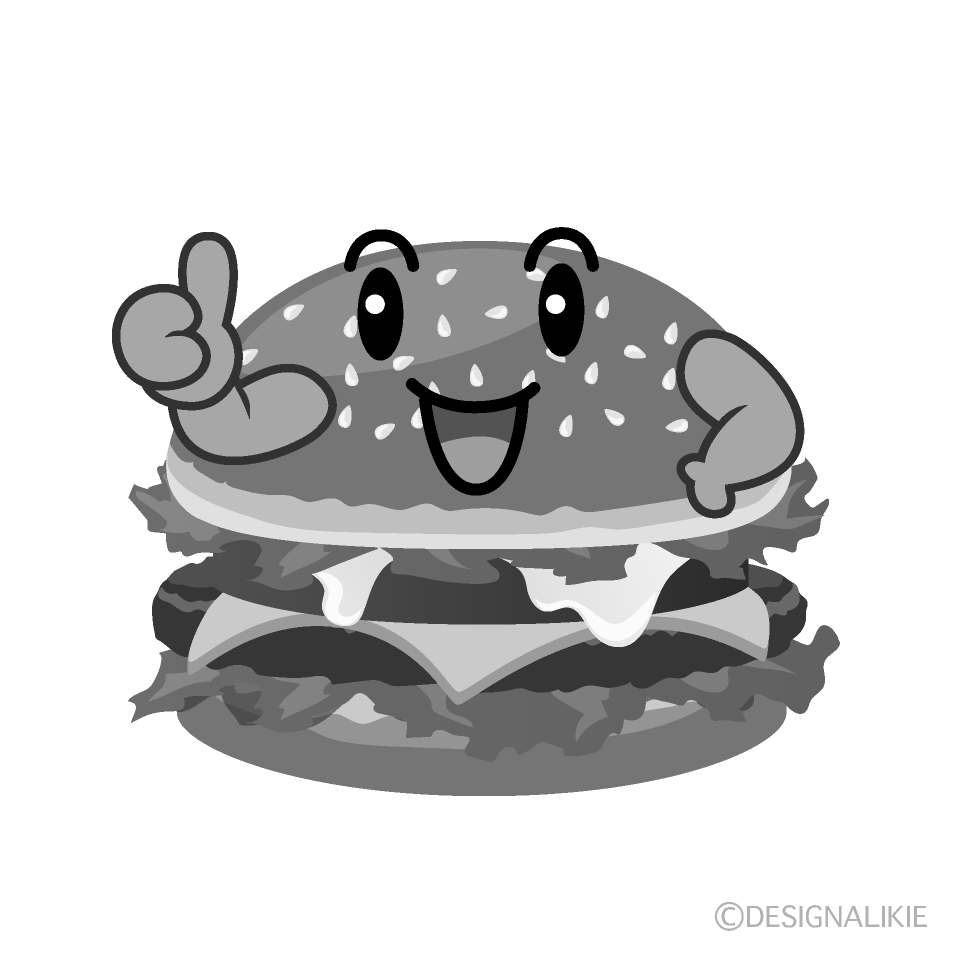 かわいいいいね！のハンバーガー白黒イラスト