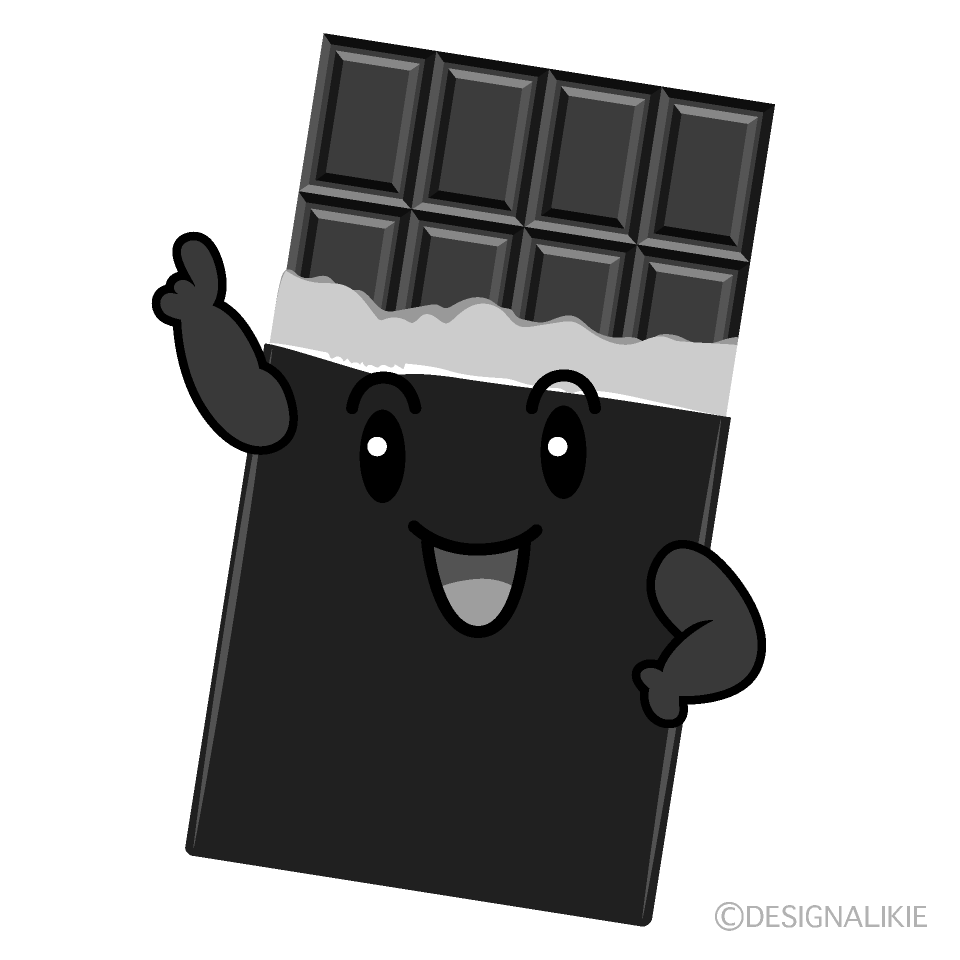 かわいい指差しチョコレート白黒イラスト