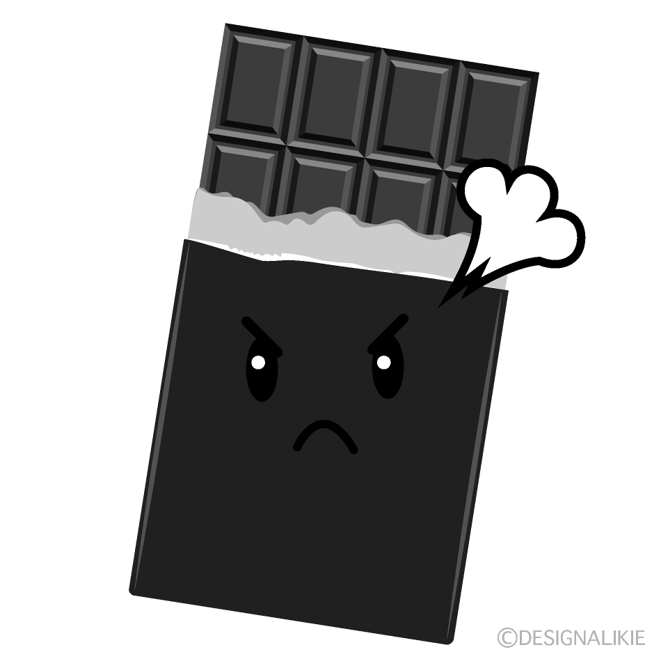 かわいい怒るチョコレート白黒イラスト