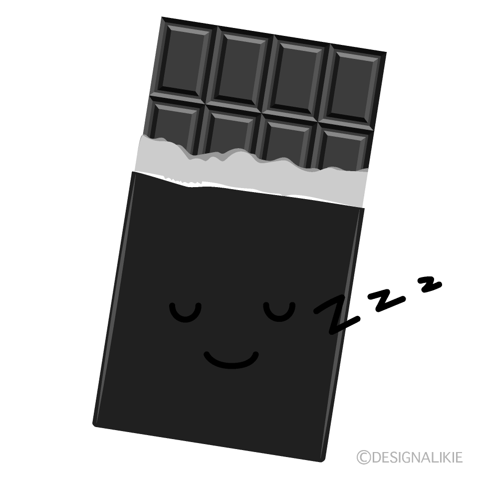 かわいい寝るチョコレート白黒イラスト