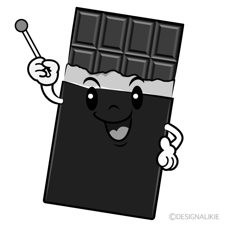 かわいい説明するチョコレート白黒イラスト