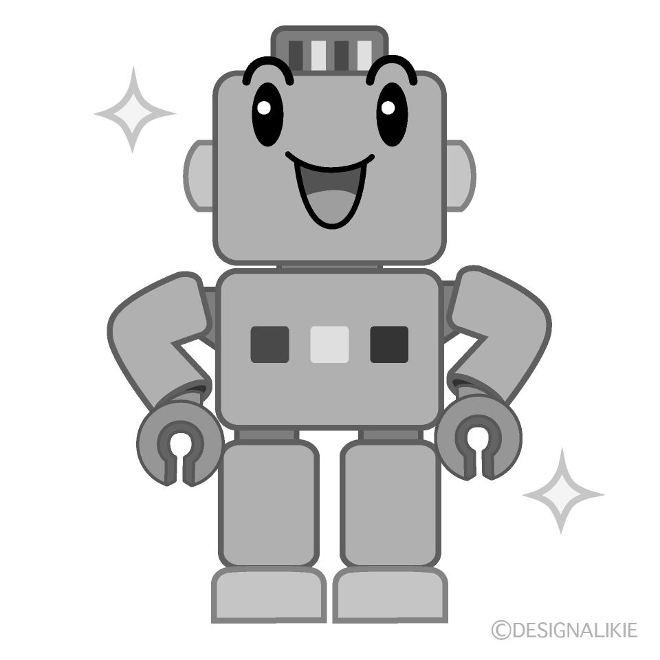 かわいい自信満々なロボット白黒イラスト