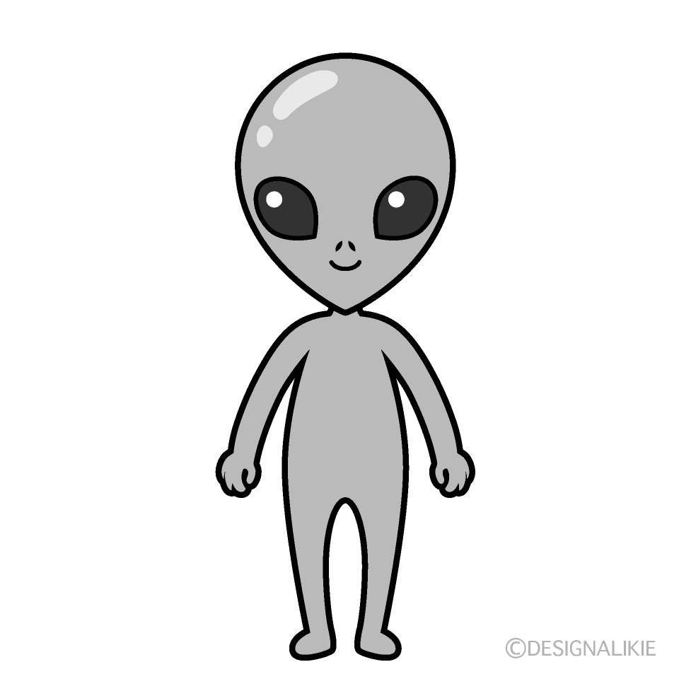 かわいい宇宙人白黒イラスト