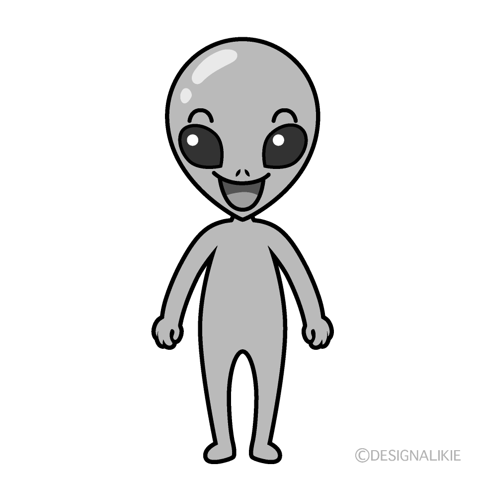 かわいい笑顔の宇宙人白黒イラスト