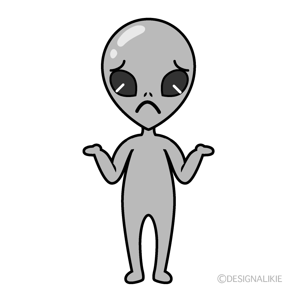 かわいい困る宇宙人白黒イラスト