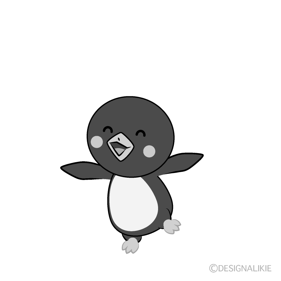 かわいい笑顔のペンギン白黒イラスト