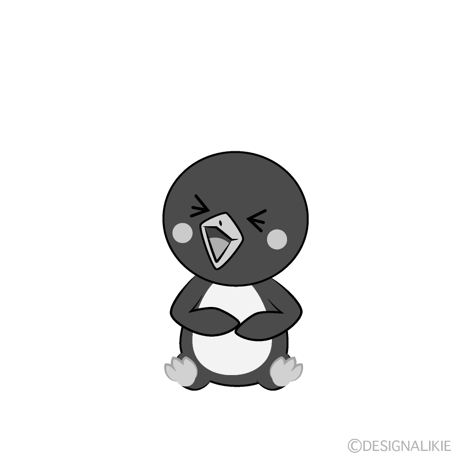 かわいい笑うペンギン白黒イラスト