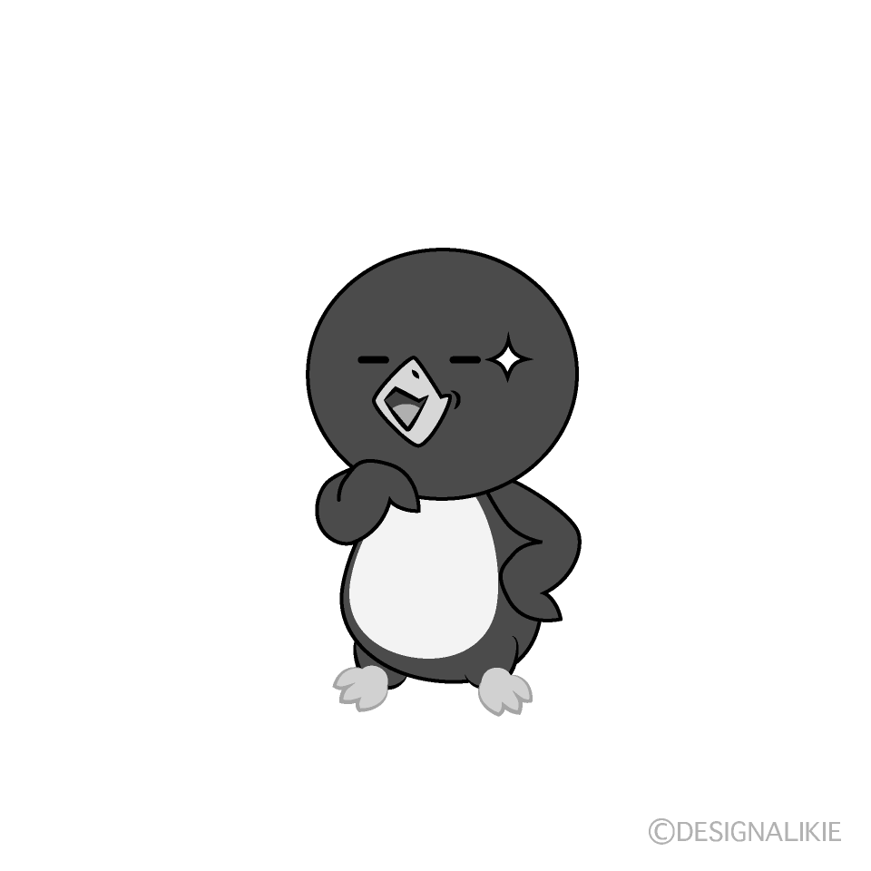 かわいいニヤリとするペンギン白黒イラスト