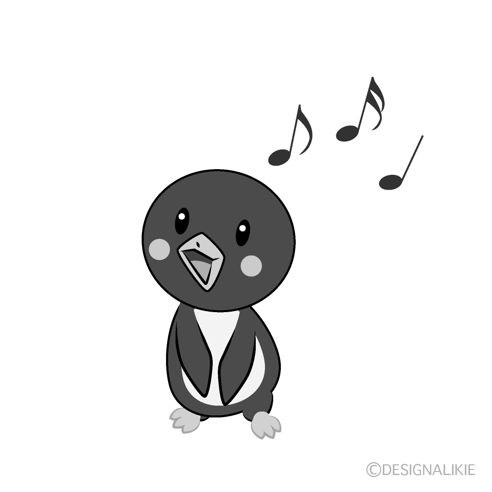 かわいい歌うペンギン白黒イラスト