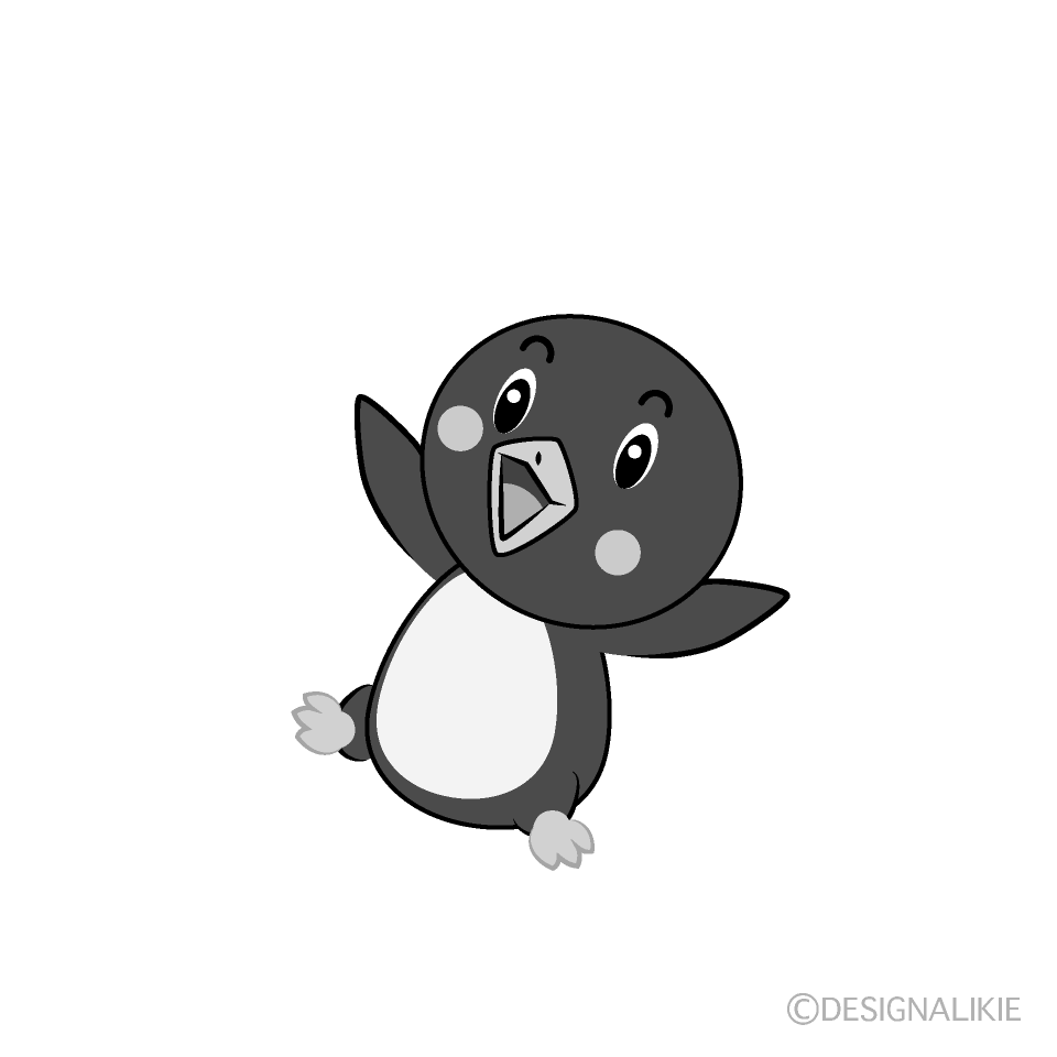 かわいい驚くペンギン白黒イラスト