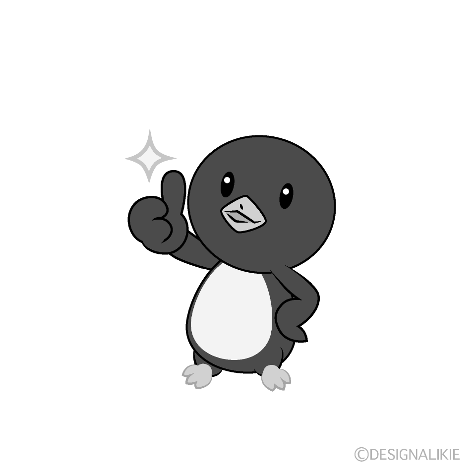 かわいいいいねするペンギン白黒イラスト