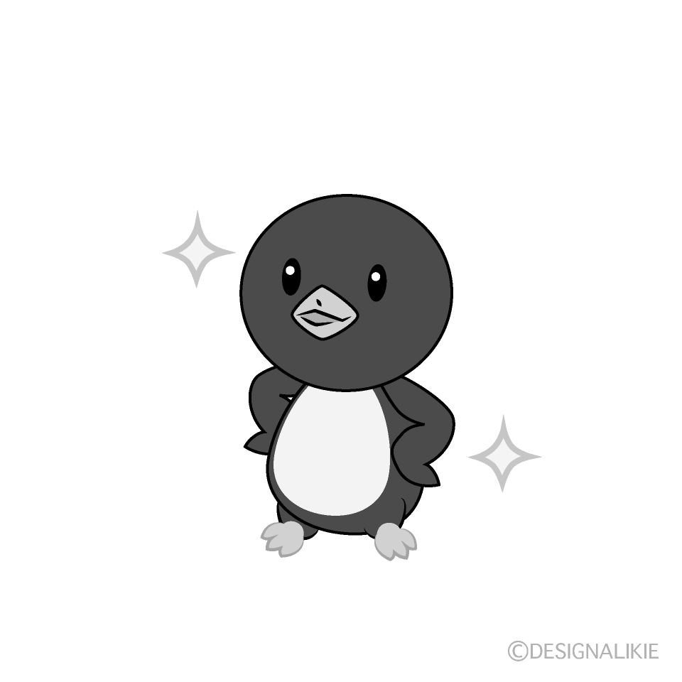 かわいい自信満々なペンギン白黒イラスト