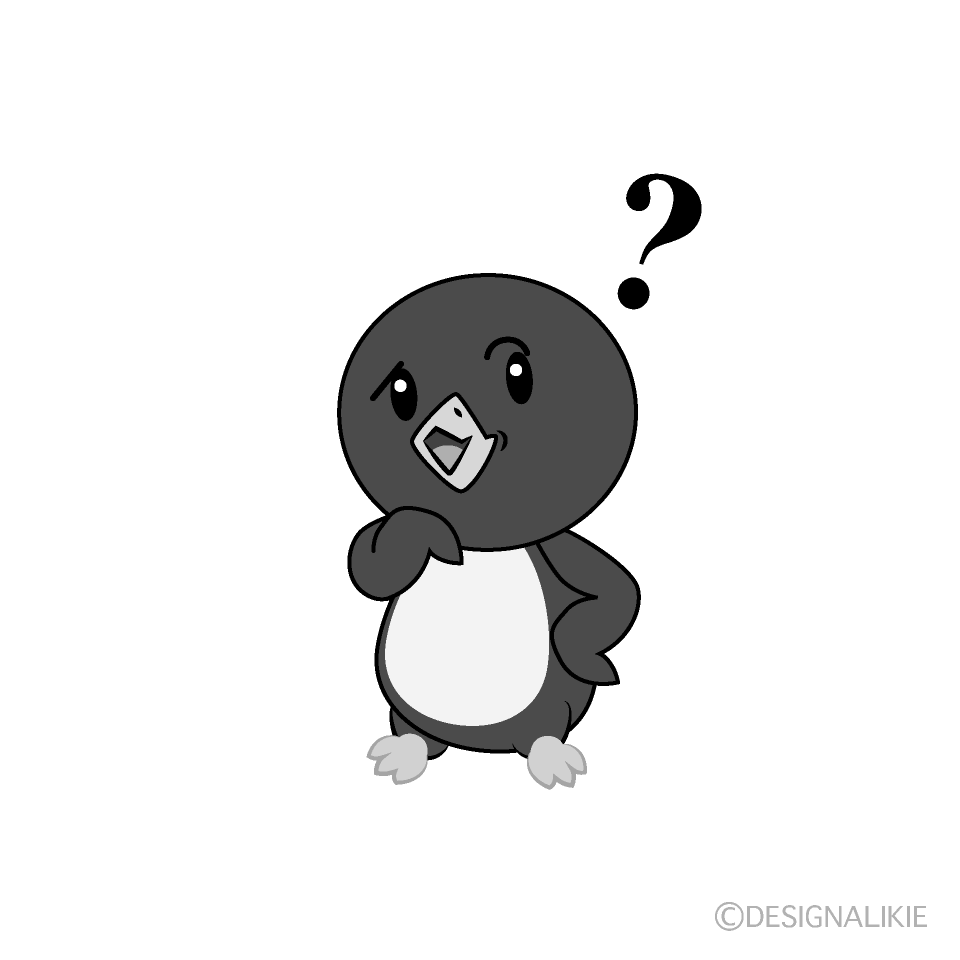 かわいい考えるペンギン白黒イラスト