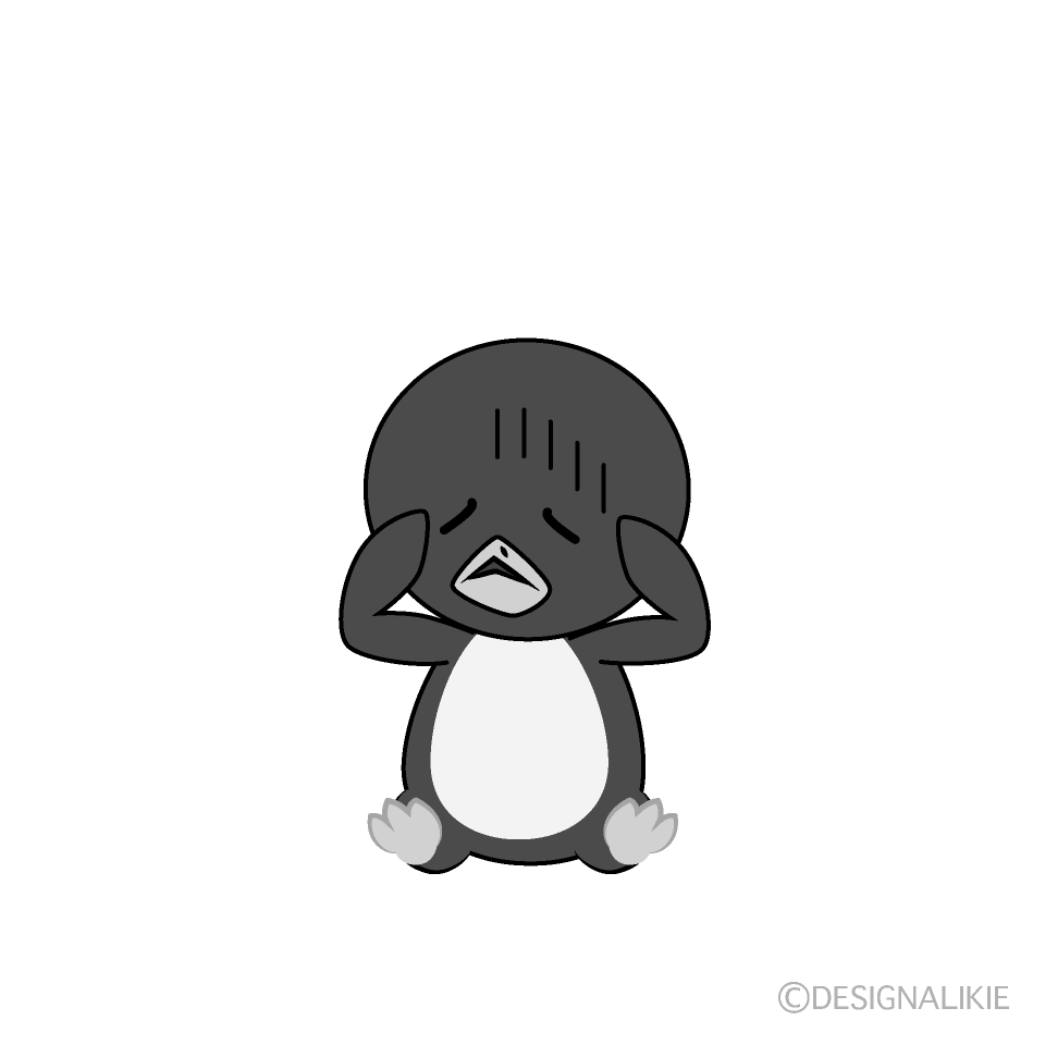 かわいい落ち込むペンギン白黒イラスト