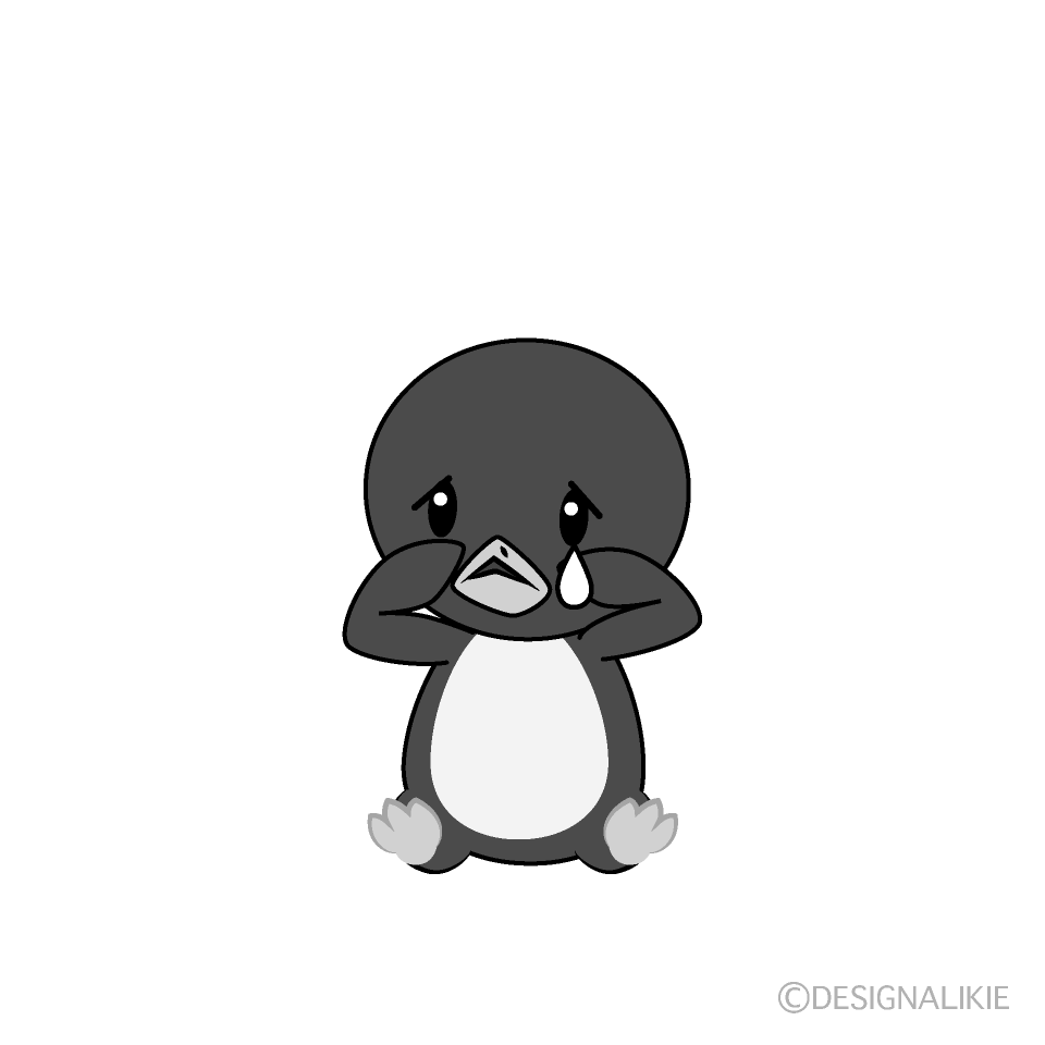 かわいい悲しいペンギン白黒イラスト