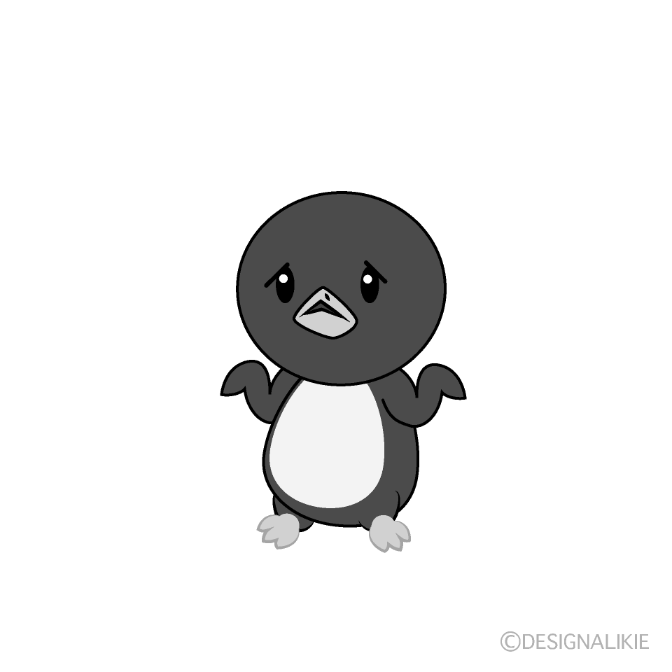 かわいい困るペンギン白黒イラスト