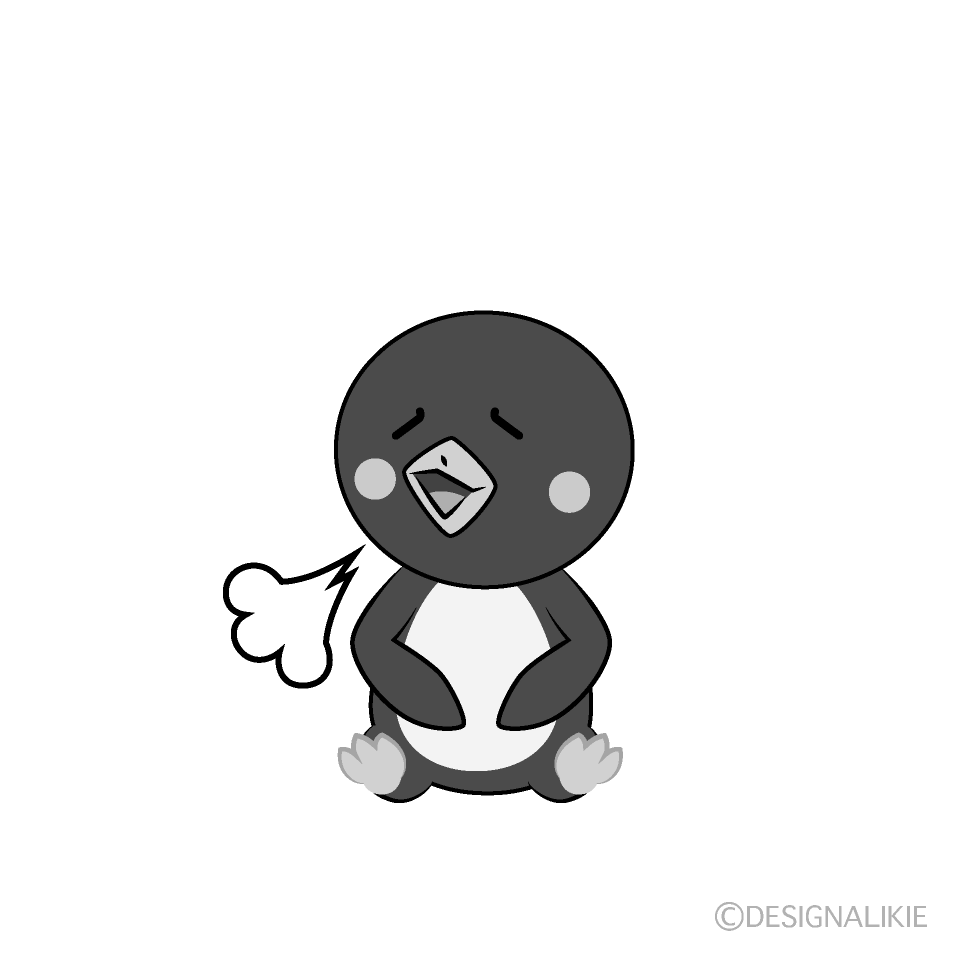 かわいいリラックスしたペンギン白黒イラスト