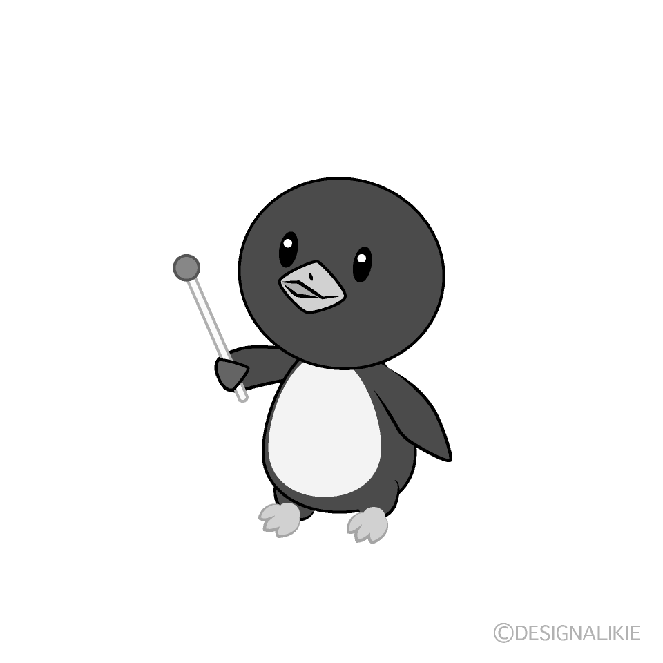 かわいい説明するペンギン白黒イラスト