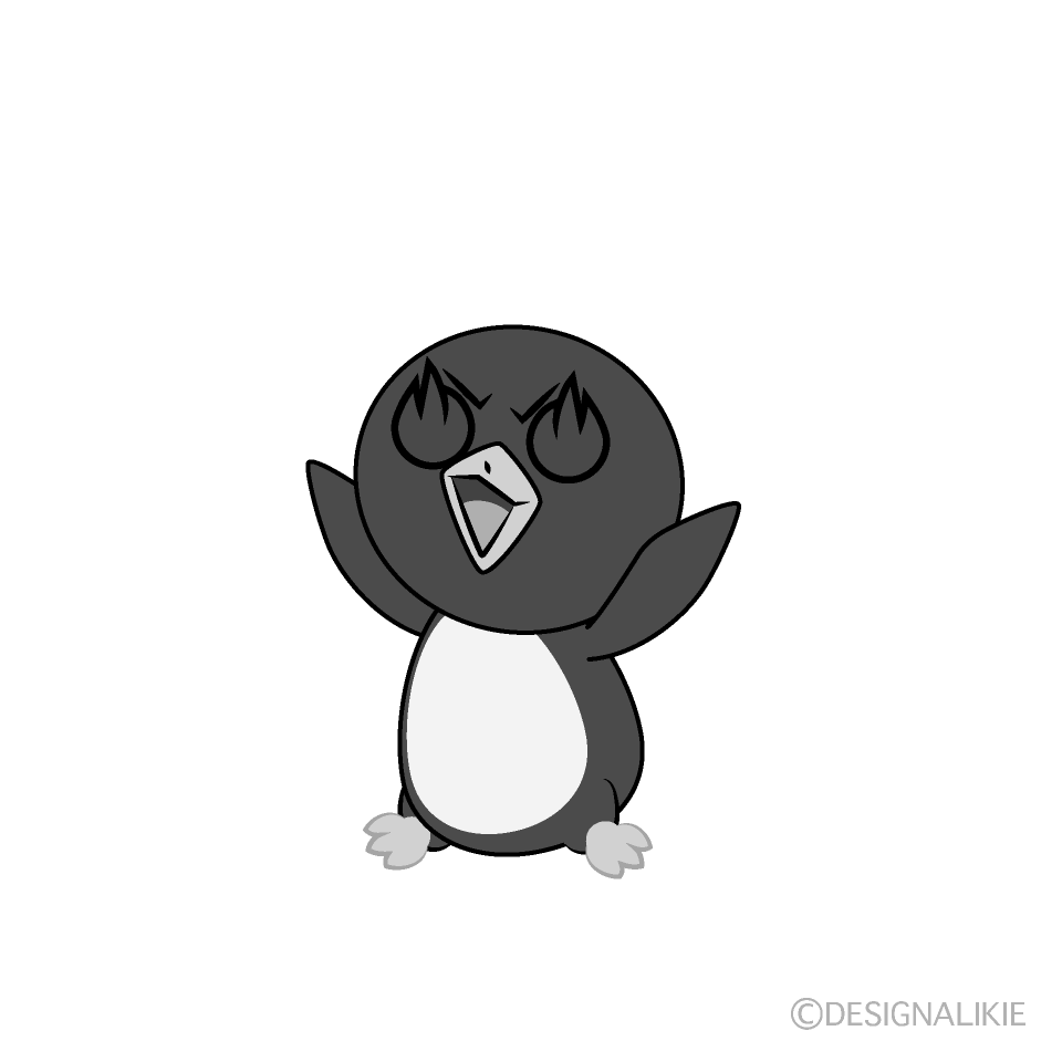 かわいい燃えるペンギン白黒イラスト