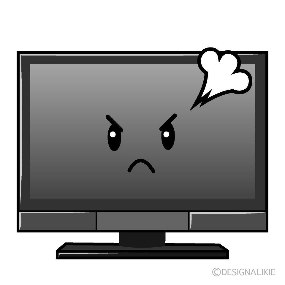 かわいい怒るテレビ白黒イラスト