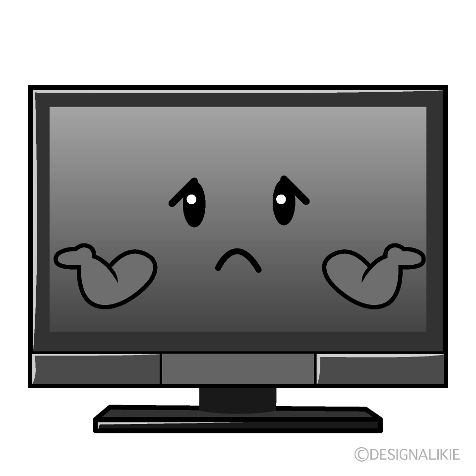 かわいい困るテレビ白黒イラスト