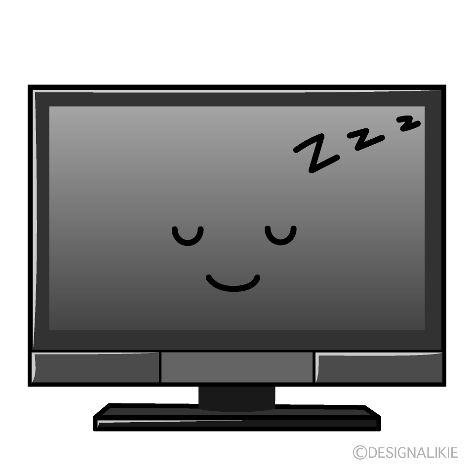 かわいい眠いテレビ白黒イラスト