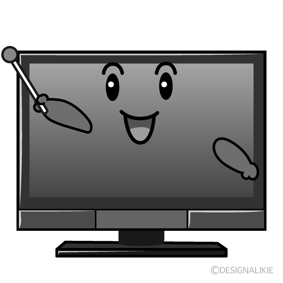 かわいい説明するテレビ白黒イラスト