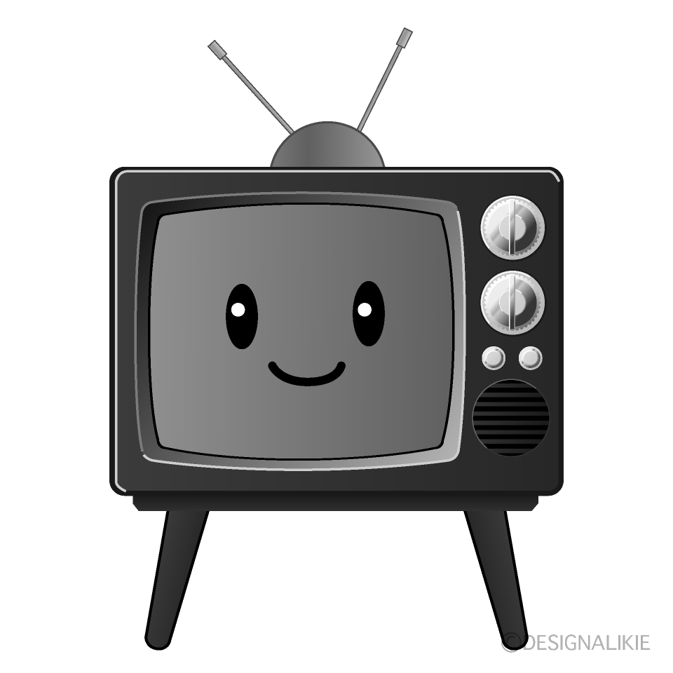 かわいい昔のテレビ白黒イラスト