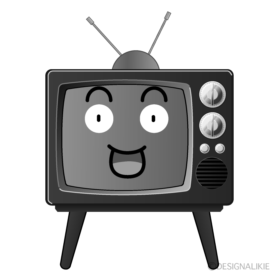 かわいい驚く古いテレビ白黒イラスト