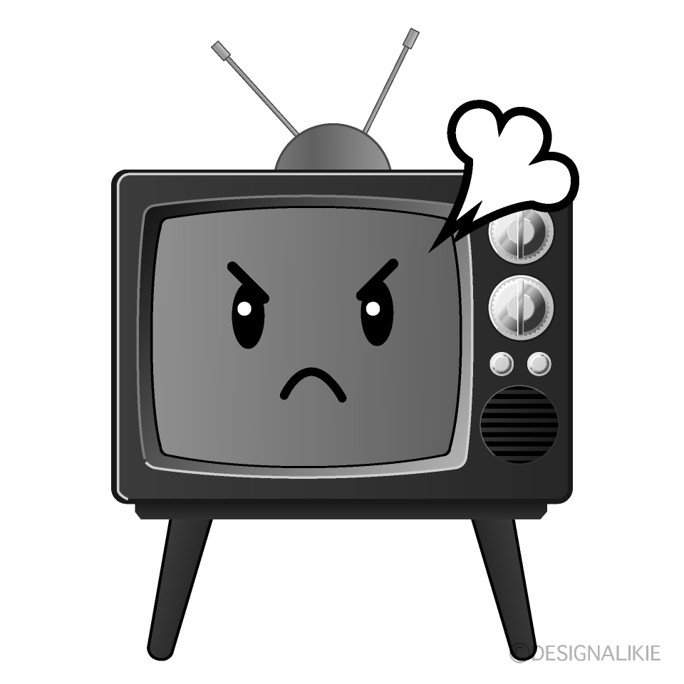 かわいい怒る古いテレビ白黒イラスト