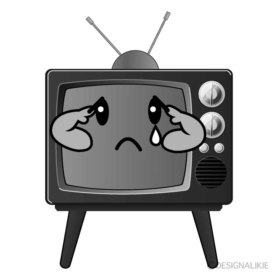 かわいい悲しい古いテレビ白黒イラスト