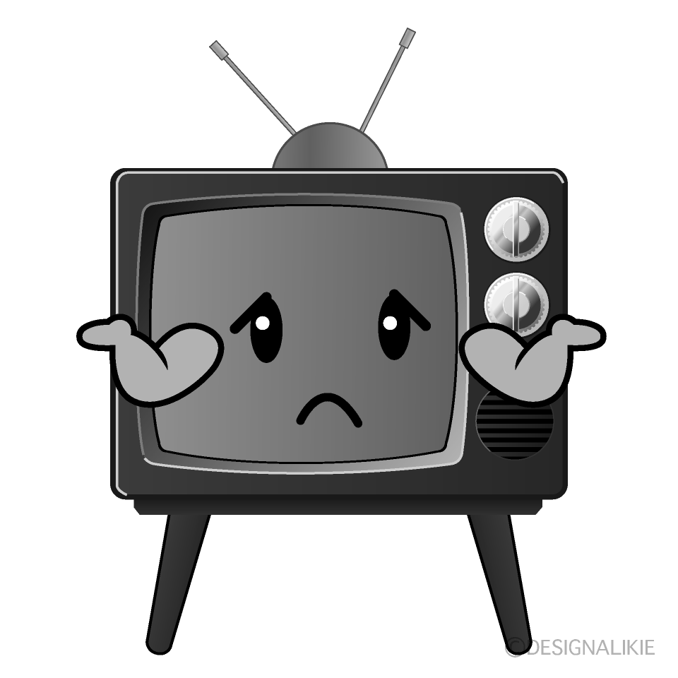 かわいい困るテレビ白黒イラスト