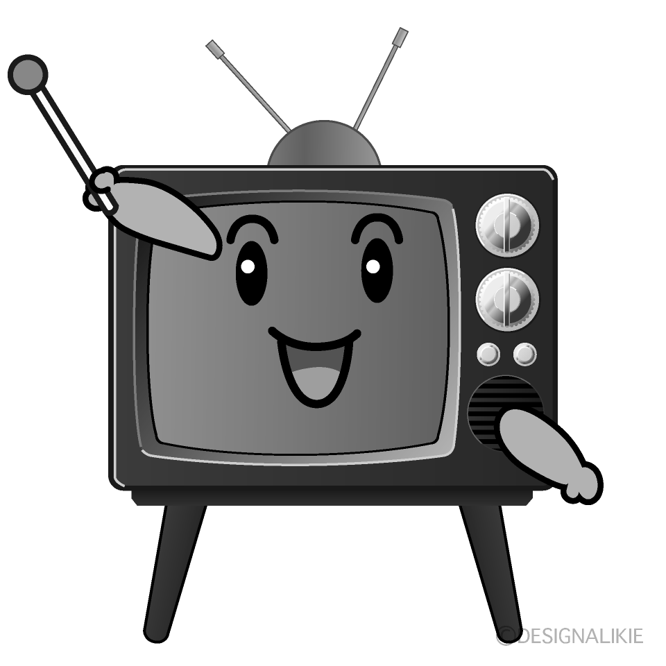 かわいい説明する古いテレビ白黒イラスト